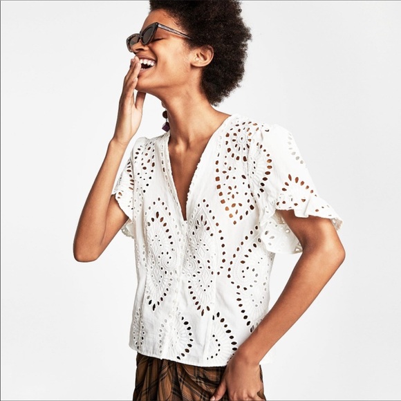 Zara Tops - ZARA | Eyelet embroidered blouse